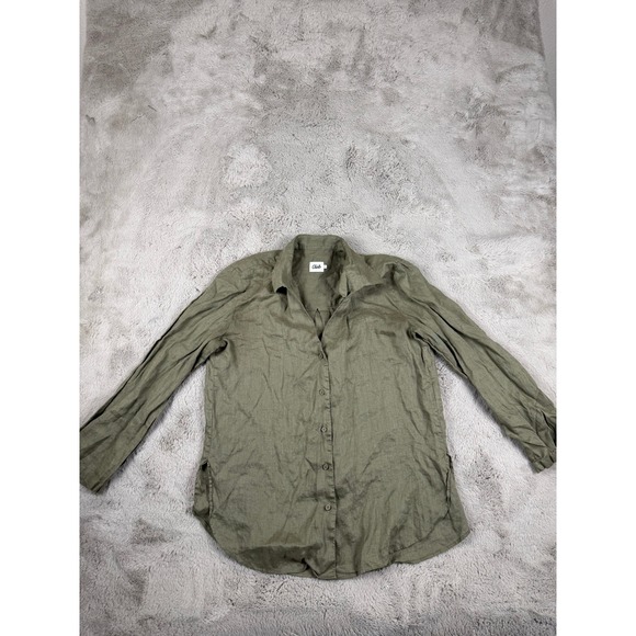 Club Beymen Linen Button Down Shirt Long Sleeve Olive Green Tunic XS Minimalist‎ - Picture 1 of 10